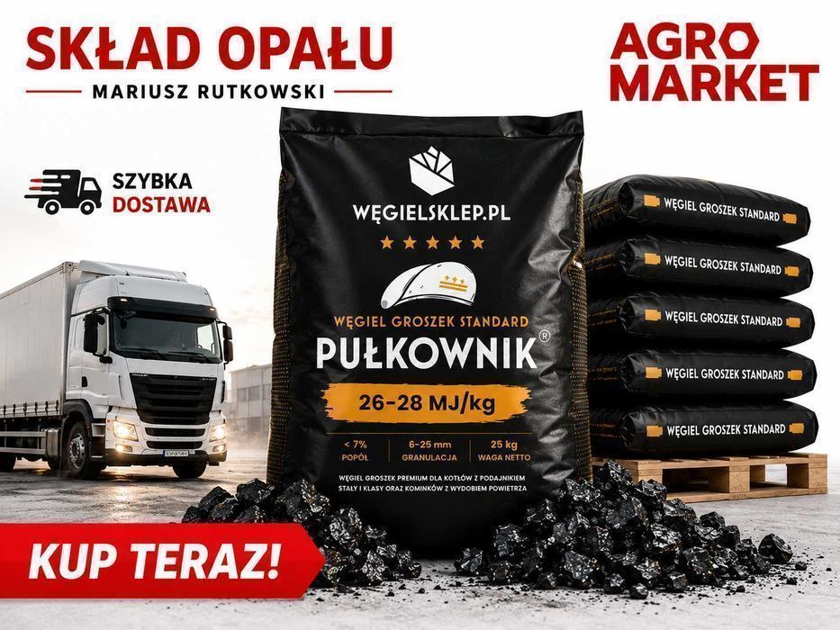 Węgiel Groszek Standard Pułkownik 26-28 MJ/kg Skład Opału AgroMarket Rutkowski Dostawa Koneck Dobre
