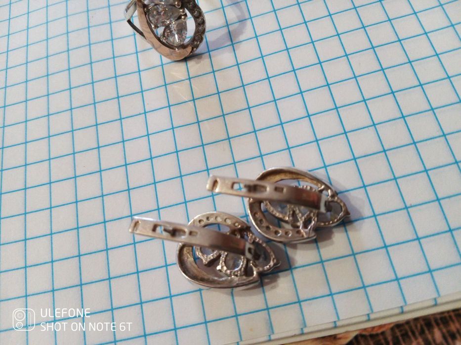 Срібний набір, з золотими пластинами, сяючі фіаніти,925