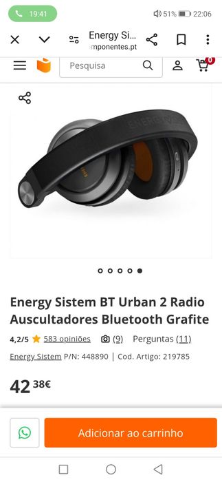 Auscultadores headphones Energy Sistem BT Urban 2