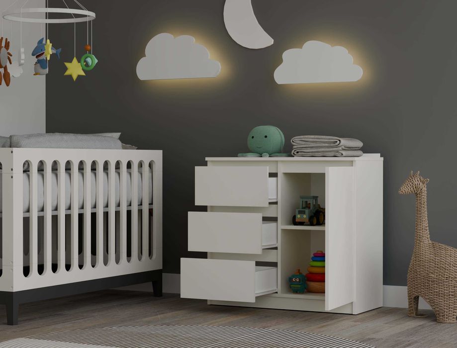 KOMODA Malwa 1D3S Szafka 1 Drzwi 3 Szuflady do Salonu Kaszmir Beż