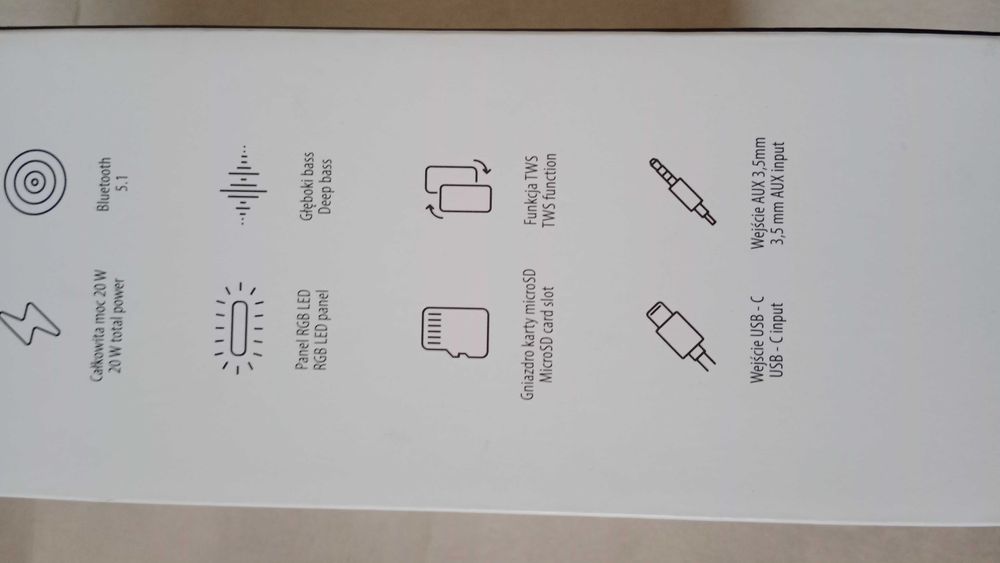 FOREVER Sonicwave, przenośny głośnik LED Bluetooth, 2x10 W