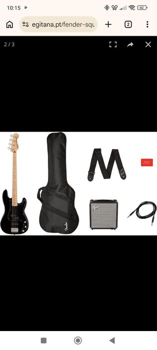 Kit Baixo Squier Precision PJ + Amplificador Fender Rumble 15 + Acessórios