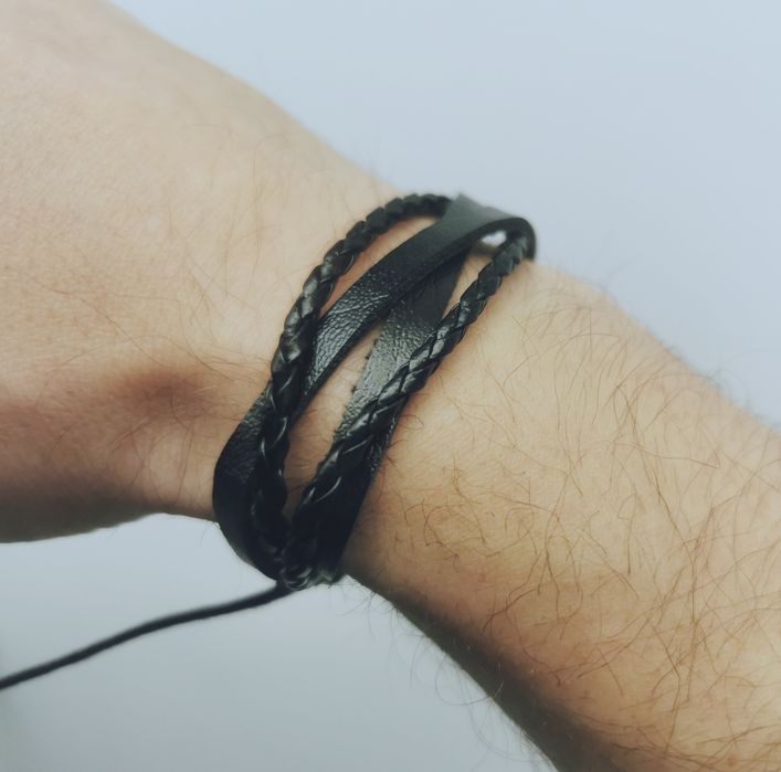Unikatowa elegancka skórzana bransoletka opaska czarna, unisex. Nowa!