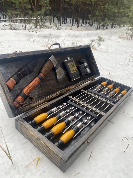 Набор шампуров в кейсе из натурального дерева на подарок мужчине!!!