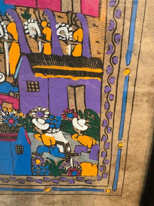 Quadro Arte Folclórica Mexicana — Pintura Original em Papel Amate