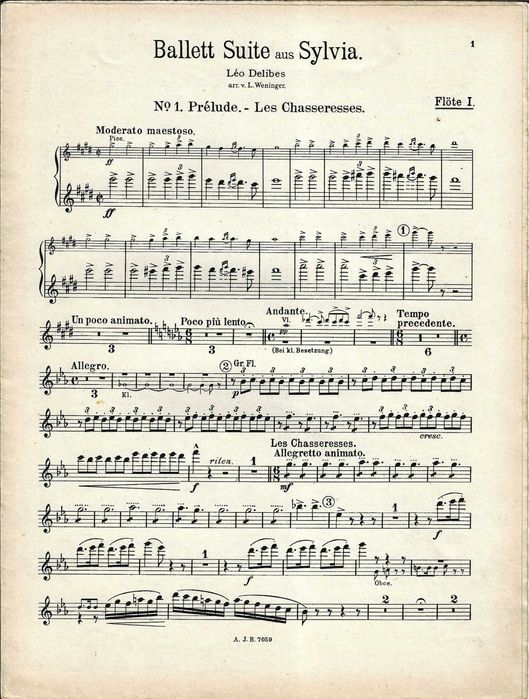 Sylvia - Leo Délibes - Partitura para Orquestra  do Prelúdio n.º 1 (Les Chassresses)