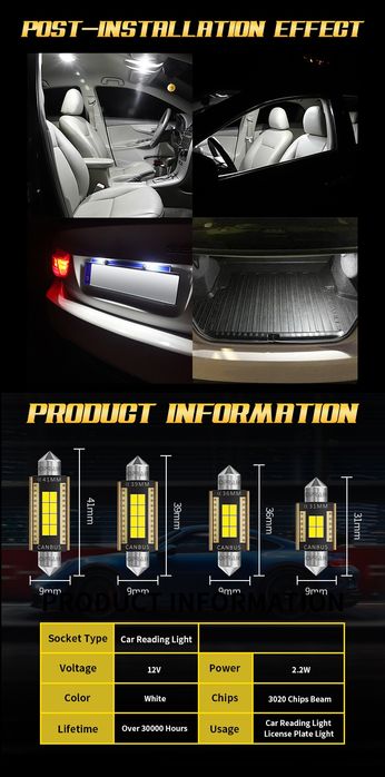 Лед Led лампи для авто C5W C10W Festoon Canbus  36мм для номерного знаку і не тільки