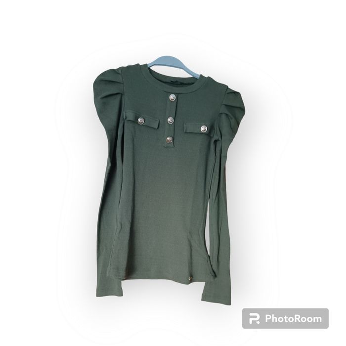 Nowa bluzeczka prążek bufki srebrne guziki khaki r uniwersalny XS/S/M