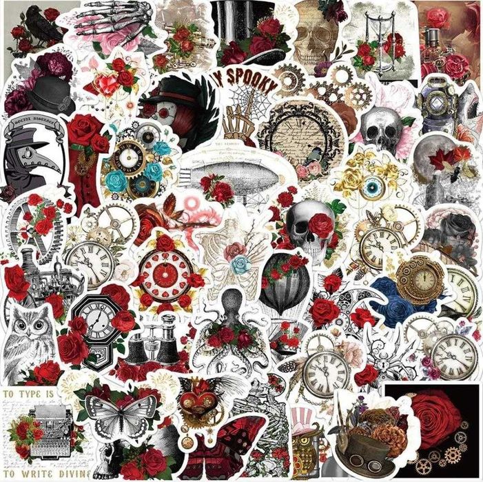 Наклейки стикеры в стиле стимпанк и готика 50 шт