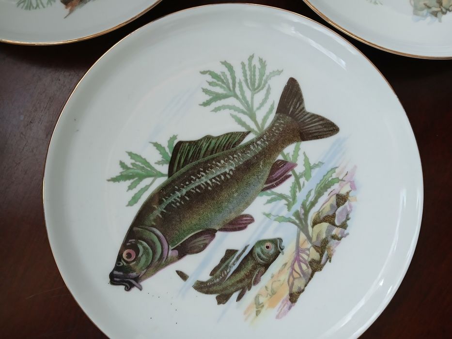 Porcelanowe talerze 17 cm rybki 6 sztuk ryby Colditz