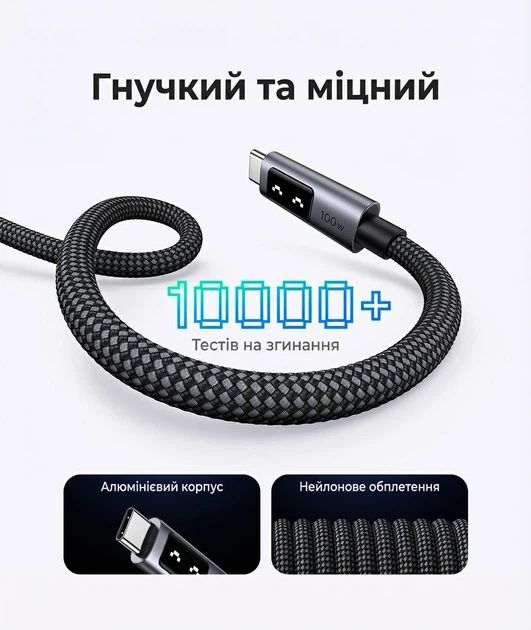 Кабель Ugreen Uno L509 USB-C - USB-C PD 3.0 100W 5A LED-дисплей 1 м