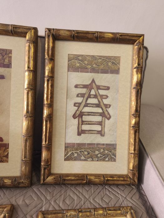 Quadros exóticos com moldura estilo bambu dourado