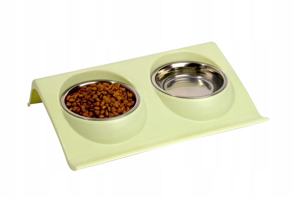 Podwójna MISKA Metalowa Podstawka dla Psa Kota 2 x 450 ml na karmę