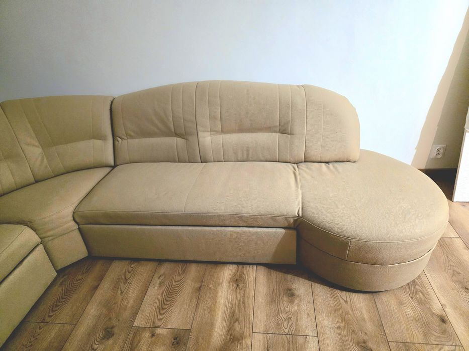 Sofa narożna, Rogówka, narożnik beżowy Rogówka z funkcją spania narożn