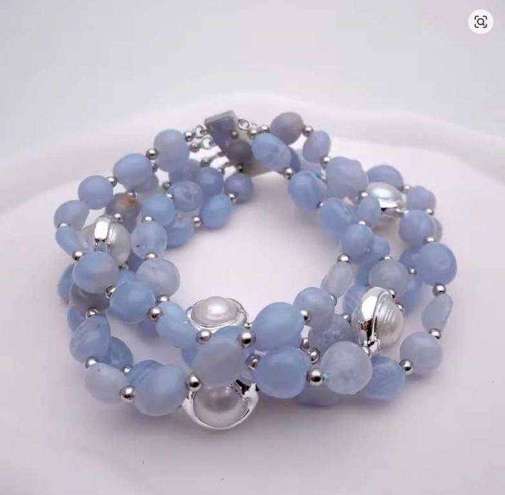Piękna Bransoletka z Naturalnego niebieskiego agatu koronkowego