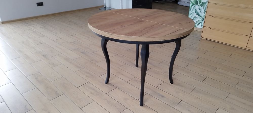 Stół Okrągły Rozkładany 100-200 cm | Dąb Craft Złoty | Nogi Ludwik