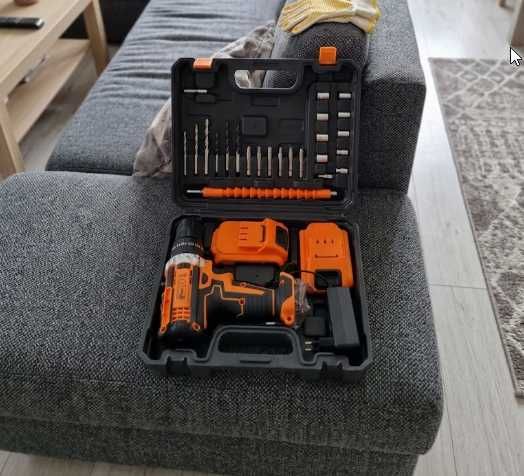 NOWA Wkrętarka Akumulatorowa 21v 2x2ah Wiertarko Wkrętarka 48nm LED 2 Biegi Walizka Bity Wiertła Zestaw