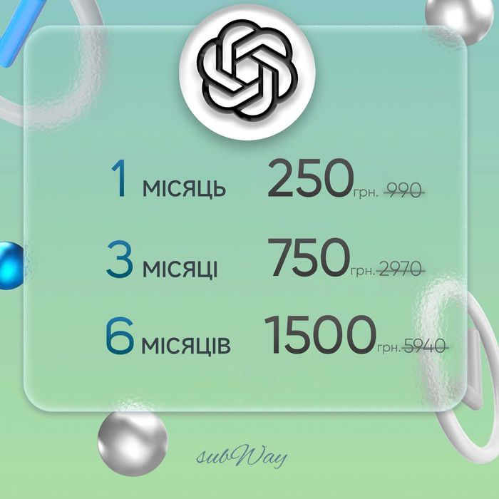 ChatGPT Plus, Spotify Premium, SurfShark VPN, YouTube Premium сімʼя