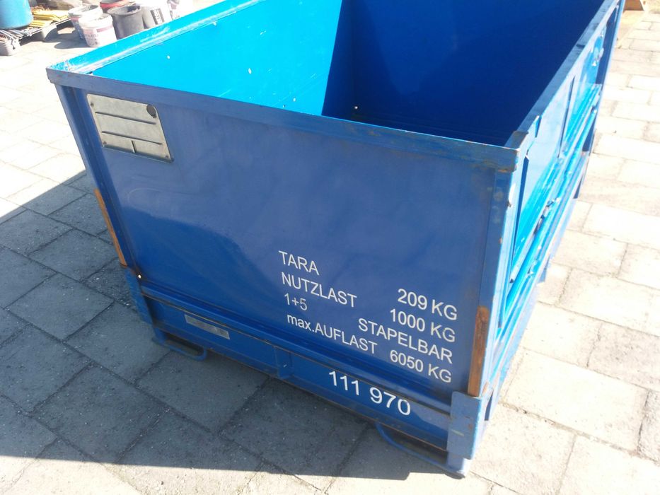 paleta, skrzynia metalowa składana, mocna, solidna, tara ~205 kg