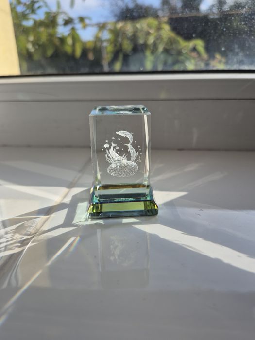 Прес-пап'є з дельфінами, скляна 3Д фігурка