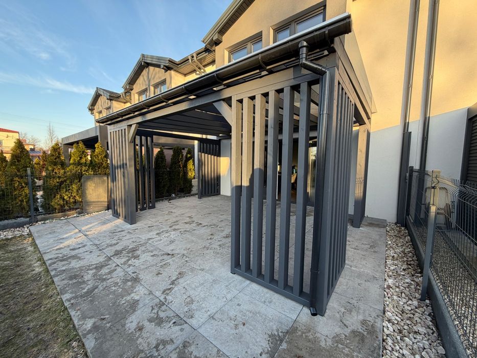 Zadaszenie tarasu z drewna • pergola • poliwęglan • blachodachówka