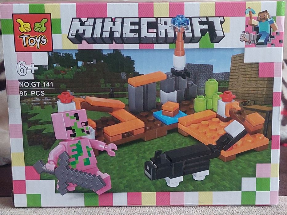 Zestaw klocków z gry Minecraft, 95szt figurka i kot