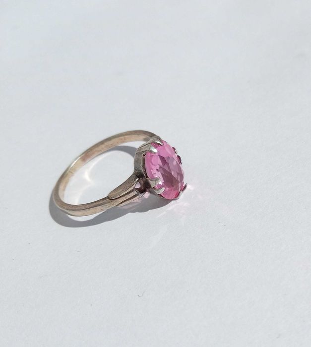 Кольцо 875 проби Срібло з розовим камнем, Вінтаж, СССР