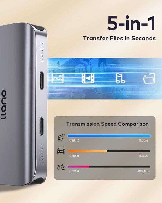 Stacja Dokująca Hub Do Laptopa Pc Usb-c 3.2 Gen2 4 Porty 100w 5w1