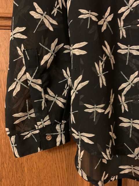 Koszula Reserved 34 czarna w motylki beżowe rozpinana