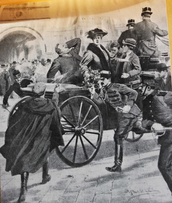 Regicide of King Carlos and Prince Luís Filipe, 1908, illustration by Beltrame, Italy