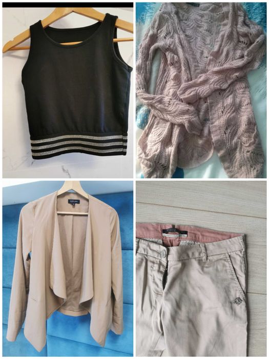 Zestaw paka xs 34 s 36 wiosna spodnie w25 top marynarka sweter