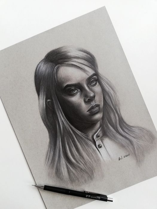 Billie Eilish portret rysunek realistyczny plakat pomysł na prezent