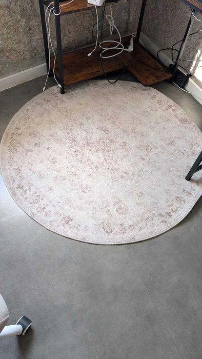 Tapete Redondo Bege HUGEAR – 120 cm, Antiderrapante