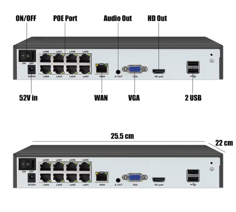 сетевой видео регистратор POE Lan 8ch NVR 4К реєстратор