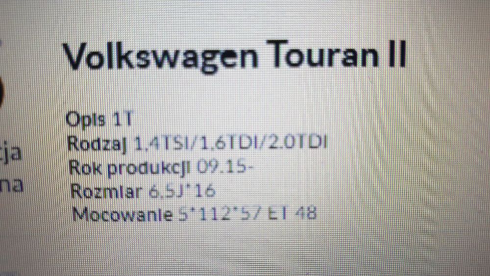 felgi stalowe 16" 5x112 6,5x16 ET 48 VW TOURAN II SKODA AUDI SEAT