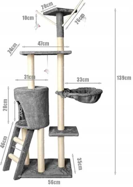 Домик когтеточка царапка для кошек с игровым комплексом 135 см