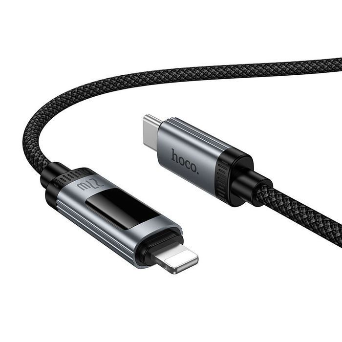 Kabel USB C do Lightning Hoco PD 27W 1,2 m z wyświetlaczem U148 czarny