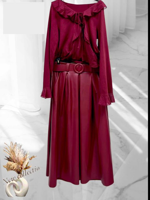 Spódnica bordowa długa ekoskóra r. Uni, Italy !!!