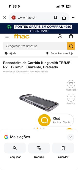 Passadeira de Corrida Kingsmith TRR2F R2 | 12 km/h | Cinzento, Prateado
