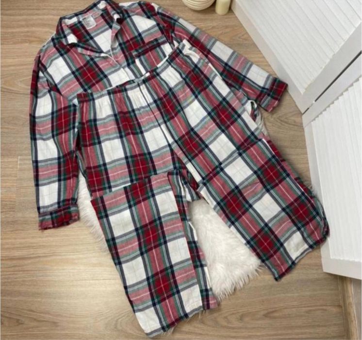 H&m жіноча картата піжама в клітинку сорочка брюки широкі розмір L