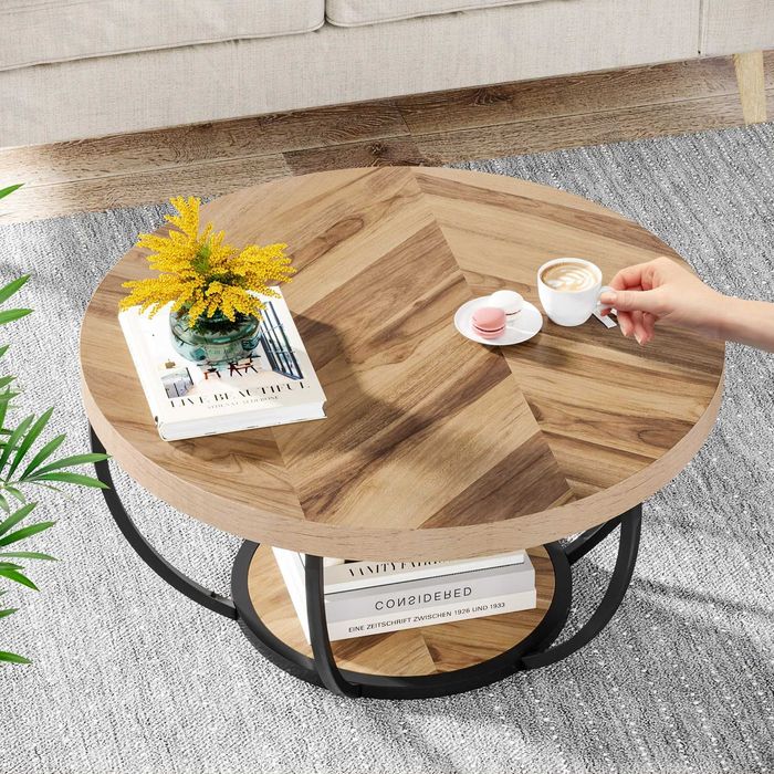 Stolik kawowy Tribesigns HOGA-NY036 80 × 80 × 45 cm – czekoladowy, 2 poziomy