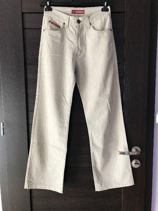 męskie materiałowe spodnie letnie bezowe