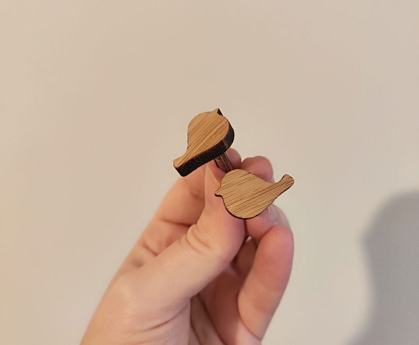 Spinki do mankietów koszuli drewniane ptaszki boho nowe