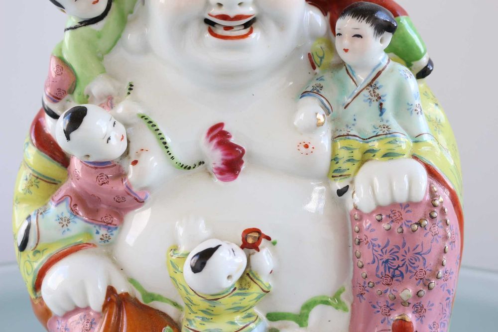 Antigo Buda Fertilidade Porcelana Chinesa Família Rosa 24 cm Marcado