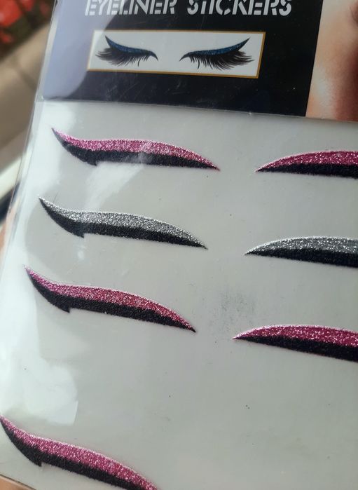 Naklejki Brokatowe Oczy Eyeliner Cienie Stockers Srebrne Różowe