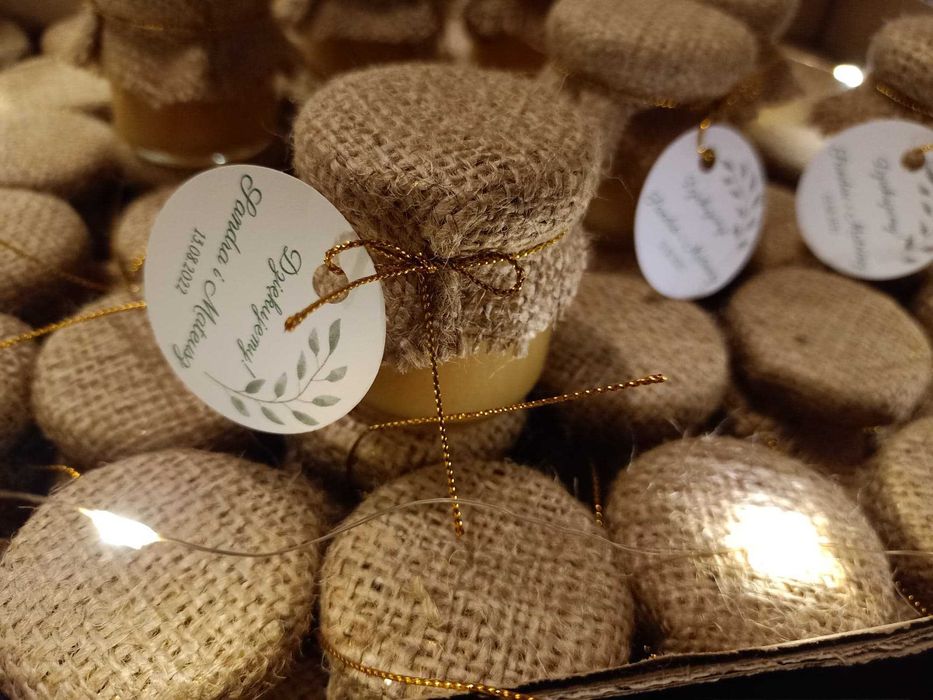 podziękowania dla gości dla klientów małe miodki miód z logo