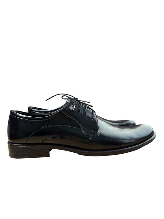 Buty męskie eleganckie skórzane czarne półbuty Derby Plain Toe rozmiar  41 571 CZARNY CZARNA NIĆ OZDOBNA