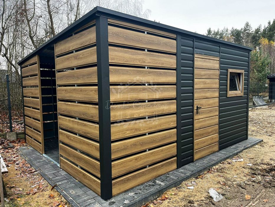 Schowek domek ogrodowy 2,3x3m  wiata okno  antracyt  winchester ID1127