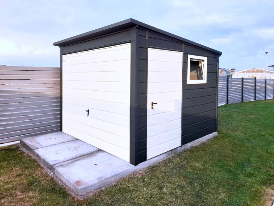 garaż blaszany blaszak 3x3 - Dach jednospadowy, Brama uchylna, Grafit