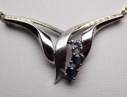 Srebrny naszyjnik naturalne szafiry i cyrkonie 45 cm. VINTAGE